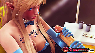 3D Hentai Featuring a Blue-eyed Sexy Blonde Elf - Exciting Handjob, Deepthroat Blowjob, and Thrilling Wall Mouth Fuck Cumshot