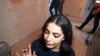 Petite brunette teen iss sucking on a big dong in POV