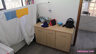 Huge natural breast at the laundry room part 1