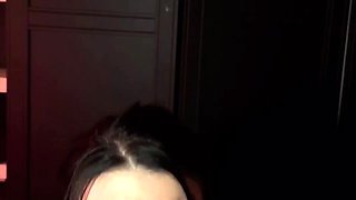 Dark haired amateur blowjob and handjob in fake taxi