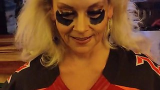 Aroused Blonde MILF In a Football T-shirt Sucks All the Cum Out Of Her BF's Dick & Swallows It