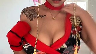 Wet tattooed raven babe Sahron with big boobs masturbates