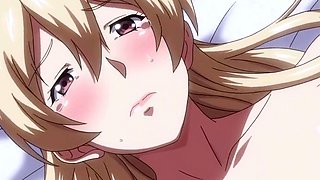 Innocent anime lady lets her lover in for the first time