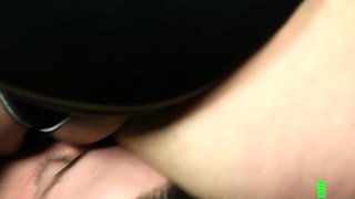 Hot brunette with big boobs gives hot blowjob