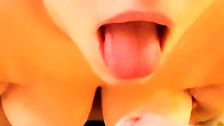 Amateur chubby German girl loves swallowing cum in POV close-up