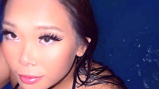asian babe gets fucked in pool blowjob and doggystyle