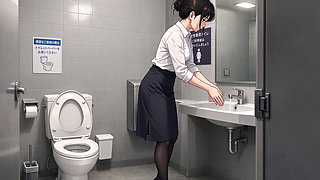 Office lady nude in the women's office restroom