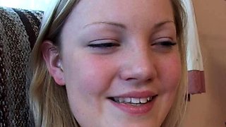 Hot Blonde Babe in Black Nylons Masturbates Solo