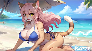 Furry girls nude and bikini beach part 5 (Ai model)