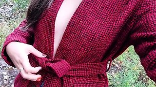 Risky Public Walk - Autumn Park Nudity
