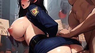 Spicy Toons Hentai: Sexy Police Officer Fucks Protesters with Big Natural Tits in Public