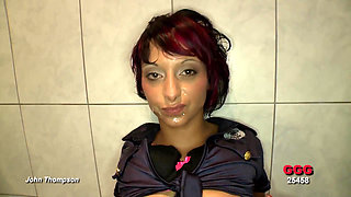 Filthy Brunette Blows in Bathroom Gangbang and Gets Facial Cum
