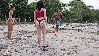 Outdoor interracial fuck with hot MILF during playing on a beach