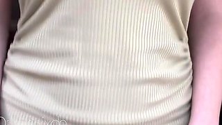 Busty curly brunette with big boobs fucks on couch