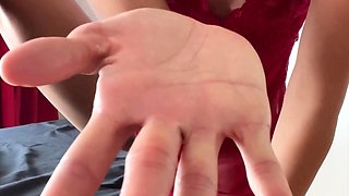 Slutty amateur teen GF jerking dick