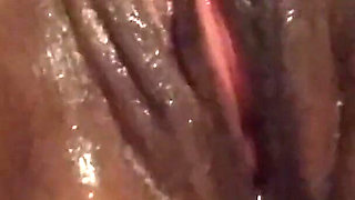 Closeup Spreading My Wet Black Shaved Pussy