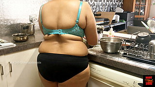 Big boobs Bhabhi in the Kitchen wearing panty and bra