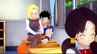 Teacher Android 21 catches Gohan and Android 18 in steamy Dragon Ball Zex scene