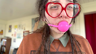 Nerdy Girl First Time Ball Gag Try on and Spit Play