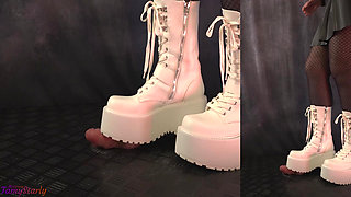 Stomping without Stopping in White Platform Boots - Cock Balls Crush Trample, Shoejob, Bootjob, CBT, Ballbusting, Trampling