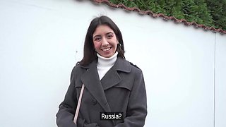 Horned up brunette takes care of a random man's cock