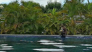 Sperm Floating in the Pool, Hard Sex in the Water, Double Orgasm.