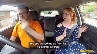 Watch curvy ginger Harley Morgan take a big cock in a car ride & take a hot load in her mouth - Fake Driving School