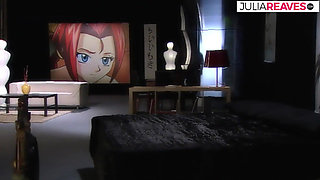 Girl moans as two huge cocks thrust her tight pussy hard