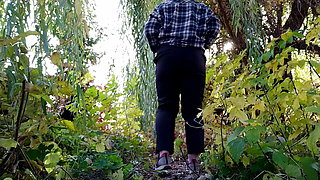 Powerful outdoor pissing by Russian stepmom