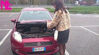 Sexy Speedy Driving in Patent Black Pumps and Seamed Black Pantyhose