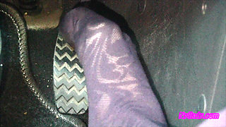 Nyllady's Footjob to Gearshift and Wheel in Patterned Pantyhose