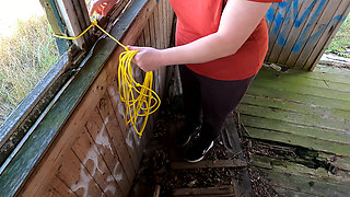 Naked Crotch Rope Walk on Veranda