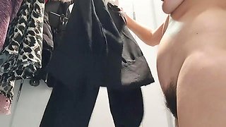 Sexy mommy Mirsur tries on some panties while eyeing a hairy milf with big tits and a big ass