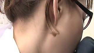 Japanese Girl with Glasses Gets Cunt Pumped and Creampied After Giving a Deep Blowjob