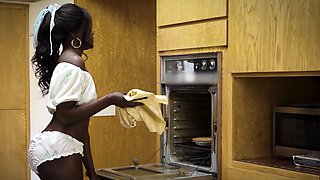 Beautiful black babe cooking for you