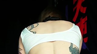 Small tit brunette amateur tugs on a big willie